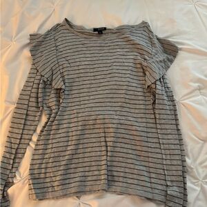 Gray Ruffled Long Sleeve Blouse